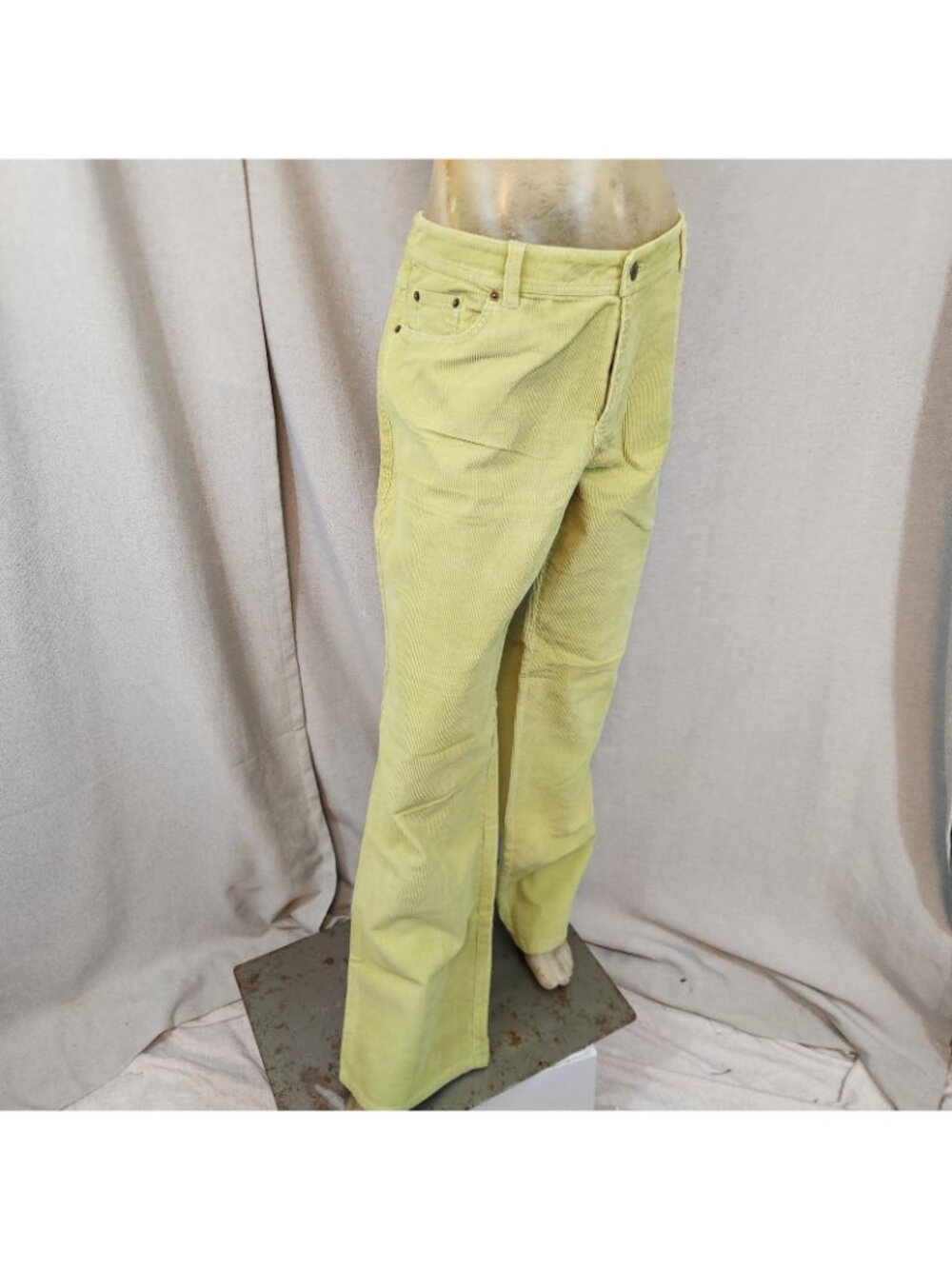 Garnet Hill Lime Green Corduroy Straight Leg Pants Slacks Size 16 LONG 36 Wx33 I - Picture 3 of 8